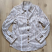 BRAND Damen Hemd Bluse gestreift streifen langarm weiß Bronze Glanz tailliert 42