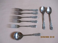 NIVELLA Besteck ROSE 5 Kuchengabeln + 2 Löffel + 1 Sahnelöffel silberfarben