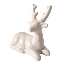 Deko Hirsch liegend weiß Keramik Weihnachtsdeko Tierfigur Dekofigur Tischdeko
