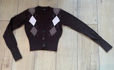 Amisu Strickjacke braun Gr. XS / 34 kuschlig warm Karomuster schottisch retro