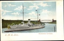 Ak Hochbrücke Levensau, Deutsches Kriegsschiff, SMS Hela, Aviso - 10826616