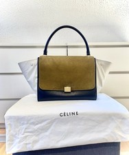 Original Celine Tasche Trapeze bag large black schwarz weiß khaki Leder Suede