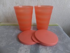 2 Tupperware Becher Trinkbecher mit Deckel koralle
