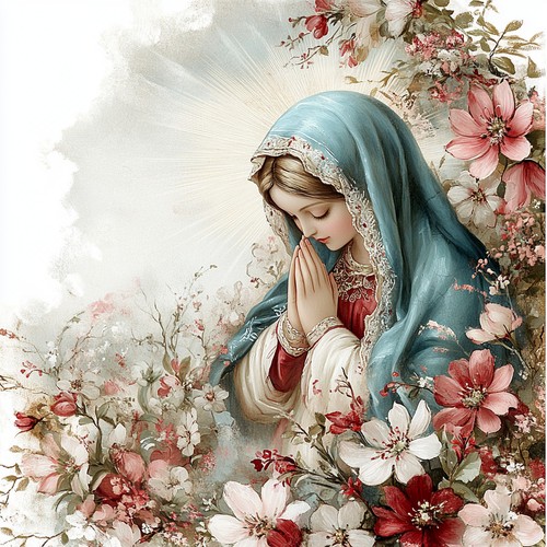 Wandbild heilige maria blumen - heilige,