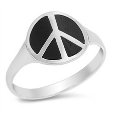 Peace Zeichen Ring schwarzer Achat echt Sterling Silber 925 Höhe 13 mm Größen 5-10