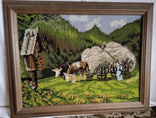 Stickerei Bild Heuwagen mit Rahmen