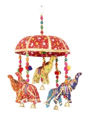 Original indisches Elefanten Mobile mit Glöckchen - rot - 28*15 cm