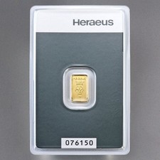Goldbarren 1g - 1 Gramm Gold - Heraeus - Feingold 999.9 - Prägefrisch - LBMA zer