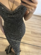 Abendkleid Damen Größe 38 Neu Schwarz mit Schleppe Swarovski Kristall Kleid Top