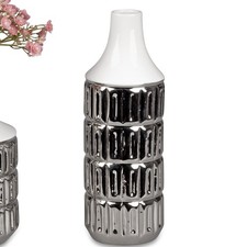 Porzellanvase Flaschenvase WHITE SILVER RELIEF rund H. 26cm weiß silber Formano