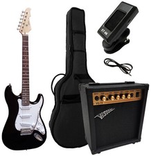 4/4 Set Elektrogitarre E-Gitarre in Schwarz Verstärker 20 Watt Stimmgerät Kabel