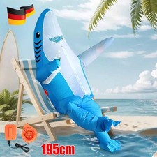 2025 Selbstaufblasbares Unisex Kostüm Hai aufblasbar BlowUp Fasching Karneval DE