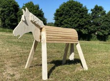 Holzpferd Wolle - mit weicher Wuschelmähne Sitzhöhe 115 cm - unlasiert