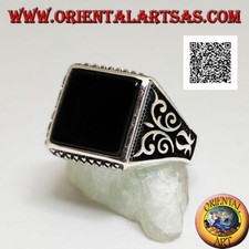 Ring aus Silber 925‰ Onyx Quadratisch, Graviermaschine A Rombi Und Dekor Sui