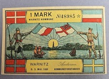 Notgeld 1 Mark Warnitz Kommune 1920 Plebicit Slesvig Volksabstimmung