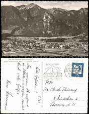 Oberammergau Passionsspieldorf gegen Notkarspitze, Kofel u. Zugspitze 1963