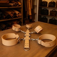 Halsfessel Armfesseln Oberschenkelfesseln Set Premium Echtleder Fesselset LWPH