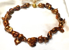 Collier XXl großen Zuchtperlen Monsterperlen Goldkupfer 48 cm/2.8 cm 925 Silber