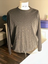 💥BRUNELLO CUCINELLI 100 %Kaschmir Pullover mit Pailletten Dunkelgrau XXL Neu 💥