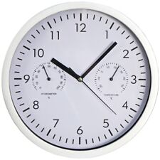 Design-Wanduhr Uhr Clock mit Thermo- & Hygrometer weißes Ziffernblatt Ø 25 cm