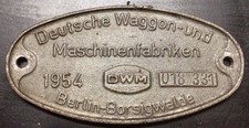 Waggonschild builders plate DWM Berlin-Borsigwalde, sehr gut, Al