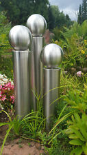 Edelstahl Säulenset V2A Rund 55/65/75cm mit 150mm Edelstahkugel Garten Deko 