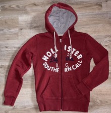 Hollister Damen Kapuzenjacke Sweatjacke Laguna Logo Bestickt Langarm Dunkelrot S