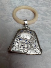 Wunderschöne Baby Rassel Glocke mit Beißring, England BH 1925 Jhd., 925 Silber