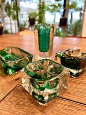 Original Schott Zwiesel Glas Quartett Eisglas Smaragdgrün 1960er ( 4 Teile )