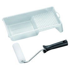 Lackier Roller Set mit 11 cm Schaumwalze Farbwanne ideal für sauberes Streichen