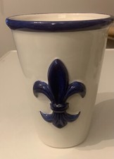 Vase Trinkbecher aus Steingut Ecru Dunkelblauer Rand Konische Form