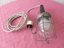 alte DDR Handlampe Kabellampe Werkstattlampe mit Metall Schutzgitter verzinkt