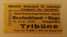 Eintrittskarte Länderspiel Handball 1936 Deutschland - Ungarn in Magdeburg 