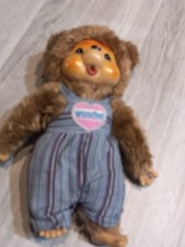 Sekiguchi Monchichi Wuschel Tobby Bär Tobi Plüsch Monchhichi 28cm Braun Latzhose
