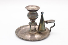 Antiker englischer Kerzenhalter mit Kerzenlöscher versilbert Vintage alt