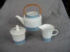 Melitta Paris Teekanne gut  1 Liter  mit Milch + Zucker blaue Streitfen selten