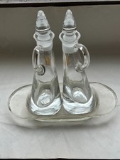 Öl- und Essig-Flaschenset aus massiven Glas mit Glasuntersetzer