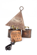 Windspiel Klangspiel aus Kupfer Glocken mit Wandhalterung alt Vintage