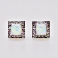 Weiße Cabochon Feueropal Zirkonia Ohrstecker 925 Silber rhodiniert