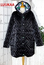 LUUKAA Designer JACKE Gr. 48 50 schwarz Glanz Muster KAPUZE bunter Innen Stoff