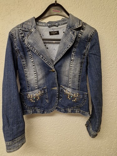 Edele jeansjacke mit stickerei - jeansjacke,