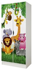 Weiß zweitüriger Kleiderschrank - Roma - Möbel für Kinder, Thema: Tiere