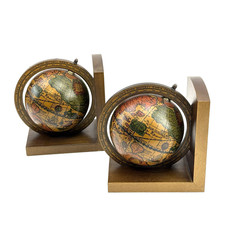 2x Buchstützen aus Holz | Globus Motiv | Deko Vintage 70er Jahre Italien 17 cm