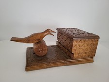 Zigaretten Spender Truhe aus Holz Vogel Figur  Vintage Deko Sammler