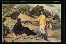 Ansichtskarte Hellseherin mit junger Dame und Engel 