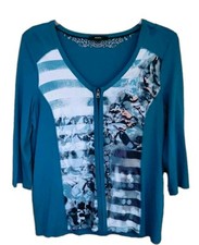 BONITA ❤️ Slinky Shirt Jacke Gr. L mit Zipper Viskose Stretch Petrol  ❤️ NEU 