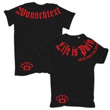 TShirt TEXT NAME Life is pain Smile now Rot biker rapper alt deutscher red white