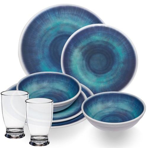 Melamin geschirr set blau - set,