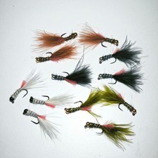 12x Egel Nymphe Streamer Fliegen - Gr.10 - Forelle, Barsch, Äsche - 4 Farben