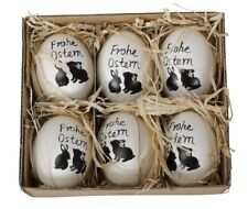 ausgefallene Ostereier echte Hühnereier Motiv Hase Frohe Ostern schwarz 6-er Set